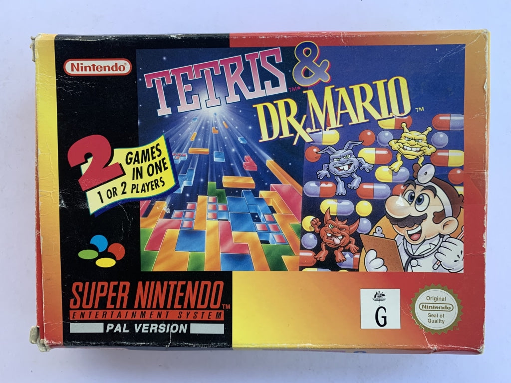 Tetris & Dr. Mario Game Only Super Nintendo SNES 2 games in one 1 or 2  players