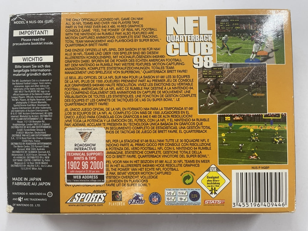 NFL Quarterback Club 98 Complete In Box