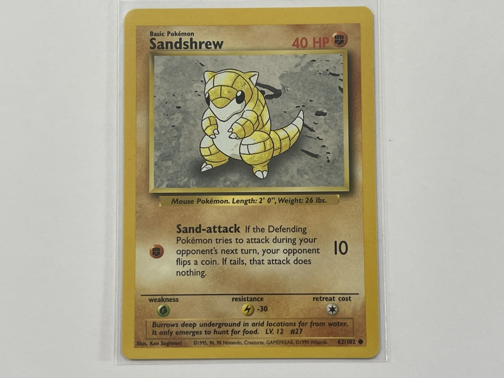 Sandshrew 62/102 Base Set Pokemon TCG Card In Protective Penny Sleeve The Game Experts Sandshrew 62/102 Base Set Pokemon TCG Card In Protective Penny Sleeve The Game Experts