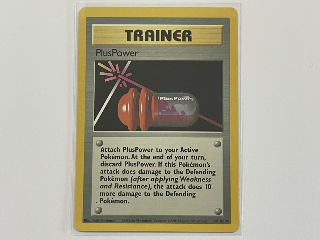 Trainer PlusPower 84/102 Base Set Pokemon TCG Card In Protective Penny The Game Experts Trainer PlusPower 84/102 Base Set Pokemon TCG Card In Protective Penny The Game Experts