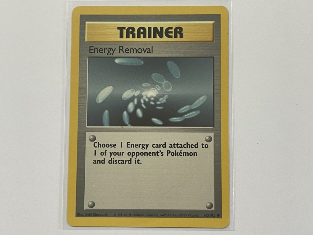 Trainer Energy Removal 92/102 Base Set Pokemon TCG Card In Protective The Game Experts Trainer Energy Removal 92/102 Base Set Pokemon TCG Card In Protective The Game Experts