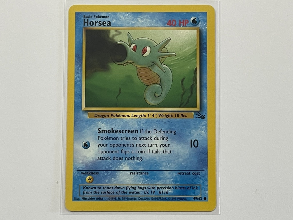Horsea 49/62 Fossil Set Pokemon TCG Card In Protective Penny Sleeve The Game Experts Horsea 49/62 Fossil Set Pokemon TCG Card In Protective Penny Sleeve The Game Experts