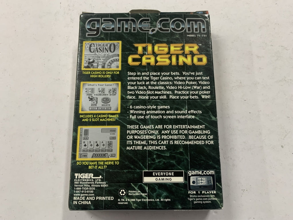 Tiger Casino for Game.Com Complete In Box