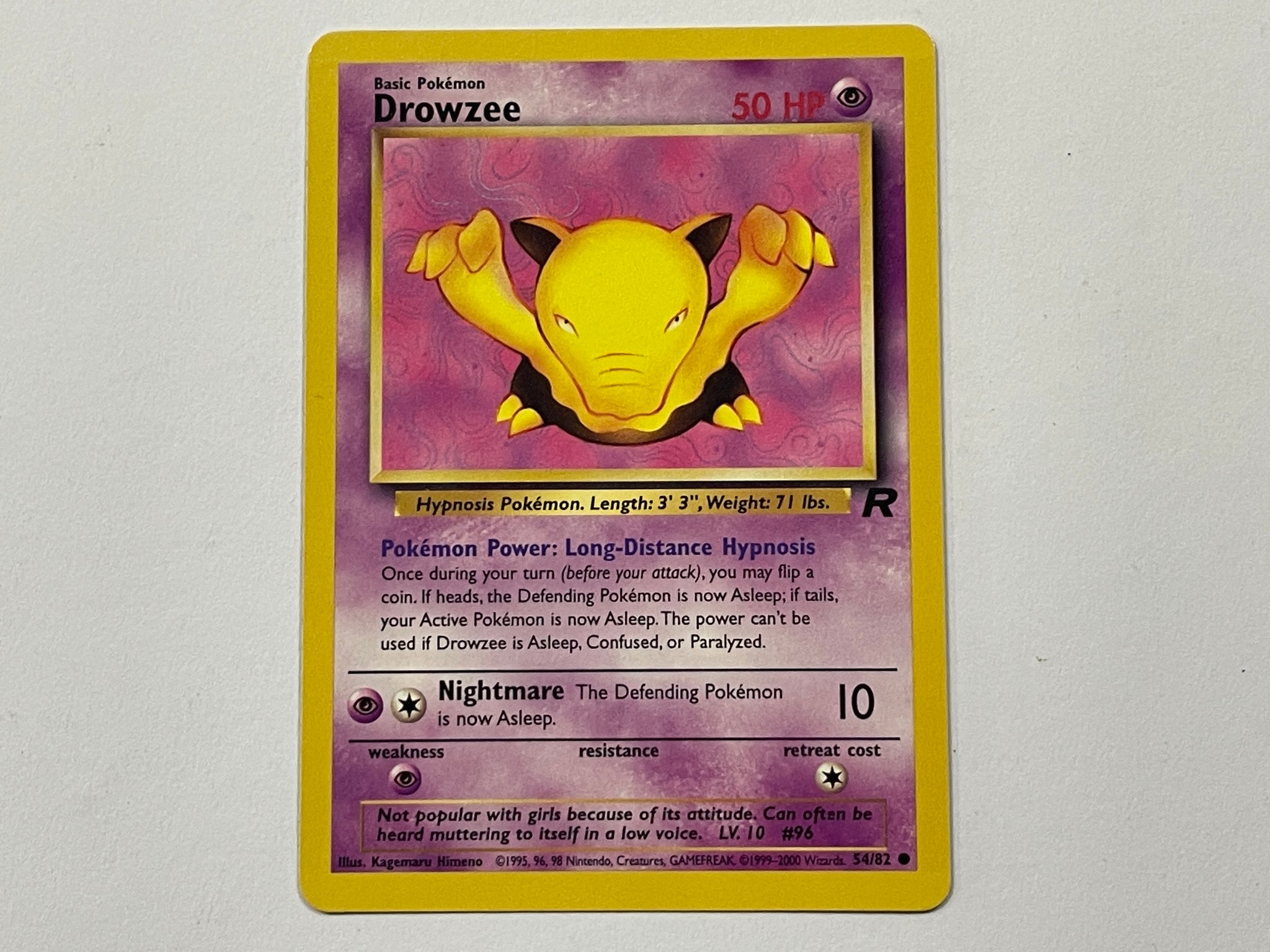 pokemon drowzee card Drowzee 54/82 Team Rocket Set Pokemon TCG Card In Protective Penny Sle – The Game Experts