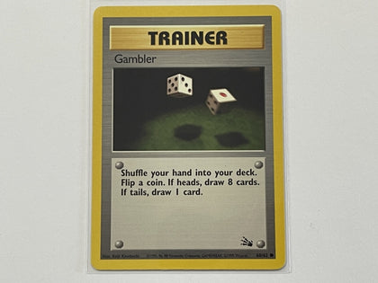 Trainer Gambler 60/62 Fossil Set Pokemon TCG Card In Protective Penny Sleeve